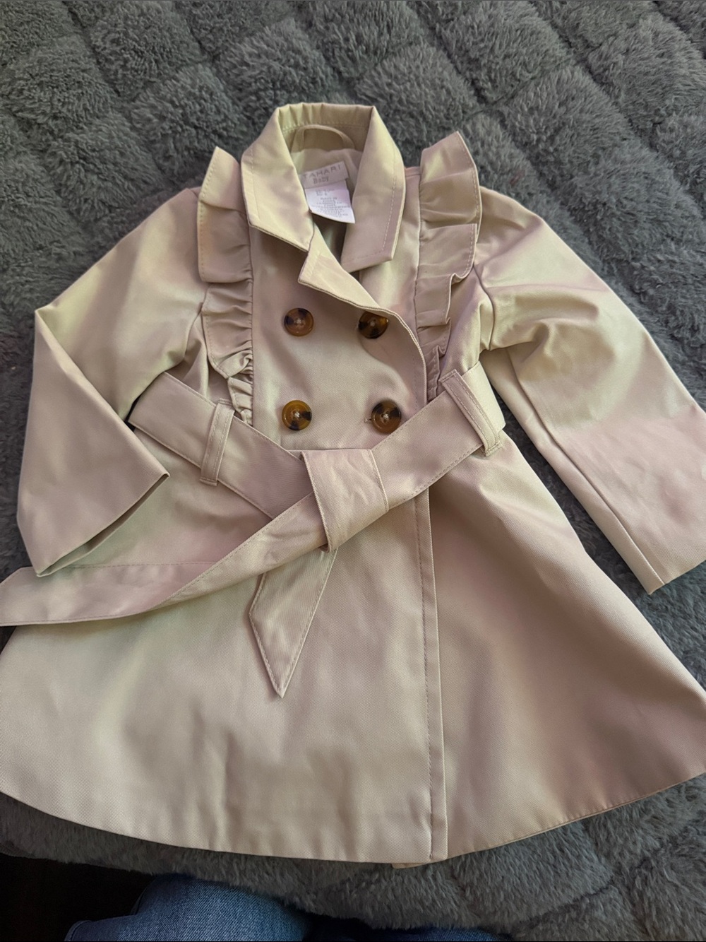 Tahari Cream Ruffle Double-Breasted Pea Coat